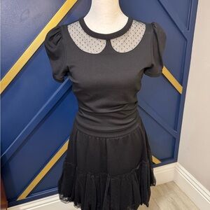 RED Valentino Black Mini Dress with Sheer Polka Dot Neckline